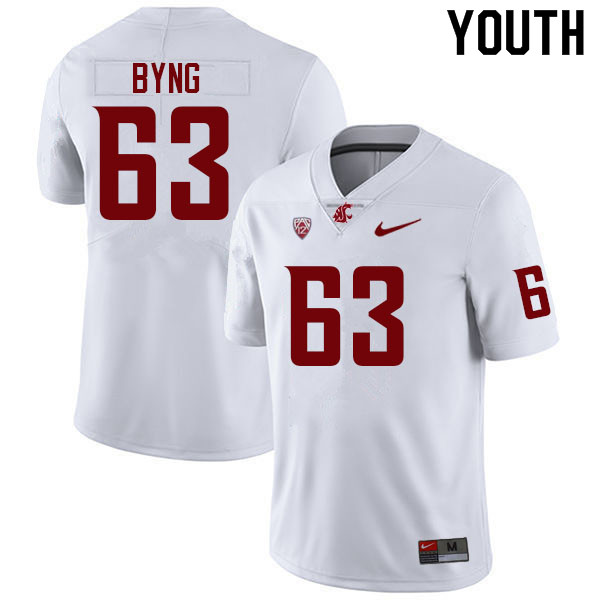 Youth #63 Nolan Byng Washington State Cougars College Football Jerseys Sale-White